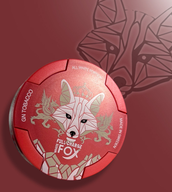 White fox full charge, red backround